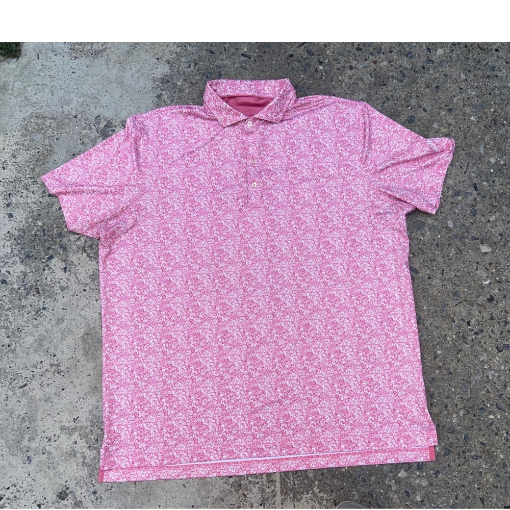Johnnie-O Mens XL Performance Polo Shirt Pink Floral Ditsy Print Short Golf IDJ